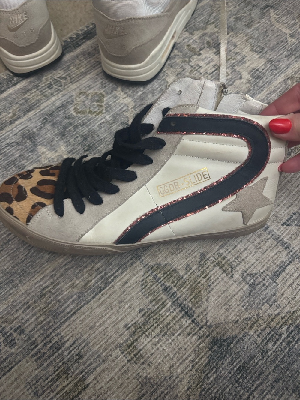 Golden Goose High-Top Sneakers in Leopard, Beige, Black